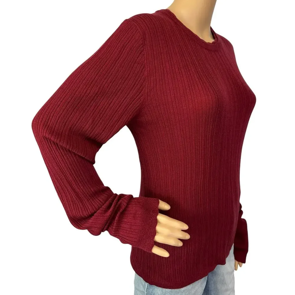 J. Crew Layered Pointelle Sweater Tee in Merino Wool Burgundy Red CN691 Size XL